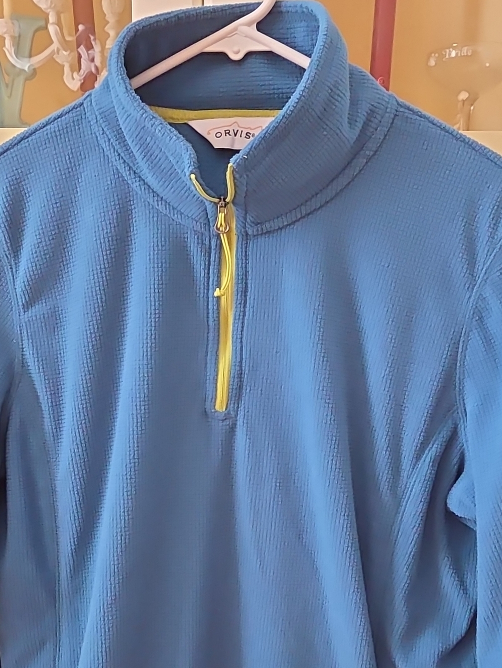 Orvis Teal Blue Half-Zip Pullover with Yellow Trim